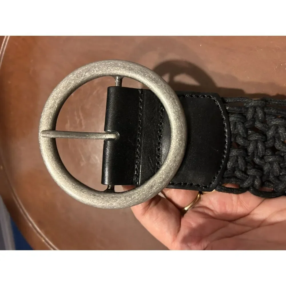 Vintage Genuine Leather Braided Black Belt Size S‎ Boho Western Hippie Cowgirl